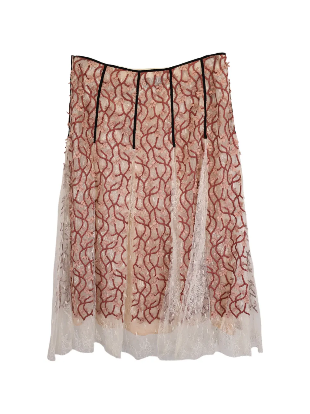 Giambattista Valli Vintage floral-embroidered midi skirt - Beige