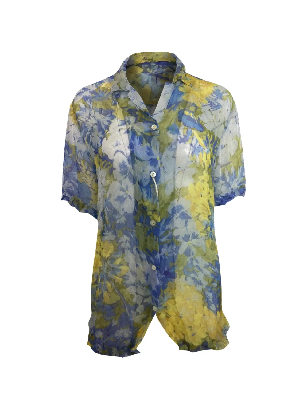 Dries Van Noten Pre-Owned crinkled floral-print shirt - Blu