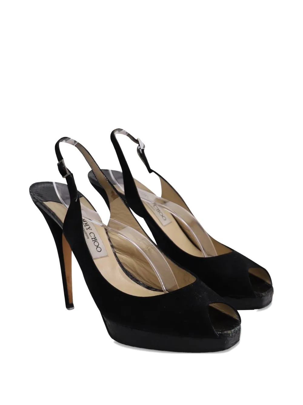 Jimmy Choo Pre-Owned open-toe snakeskin slingback shoes - Zwart