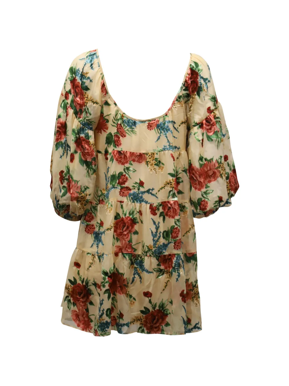 Alice + olivia puff-sleeved floral-print dress - Beige