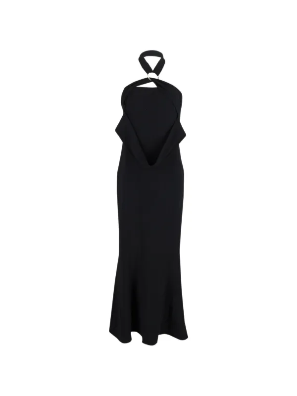 halter neck dress vintage Satin Cross Strap Halter Gown - Black