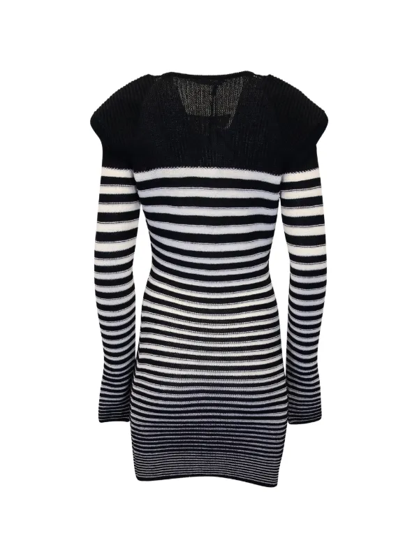 balmain black and white striped dress Balmain Pre-Owned Striped long-sleeve Dress | Blue