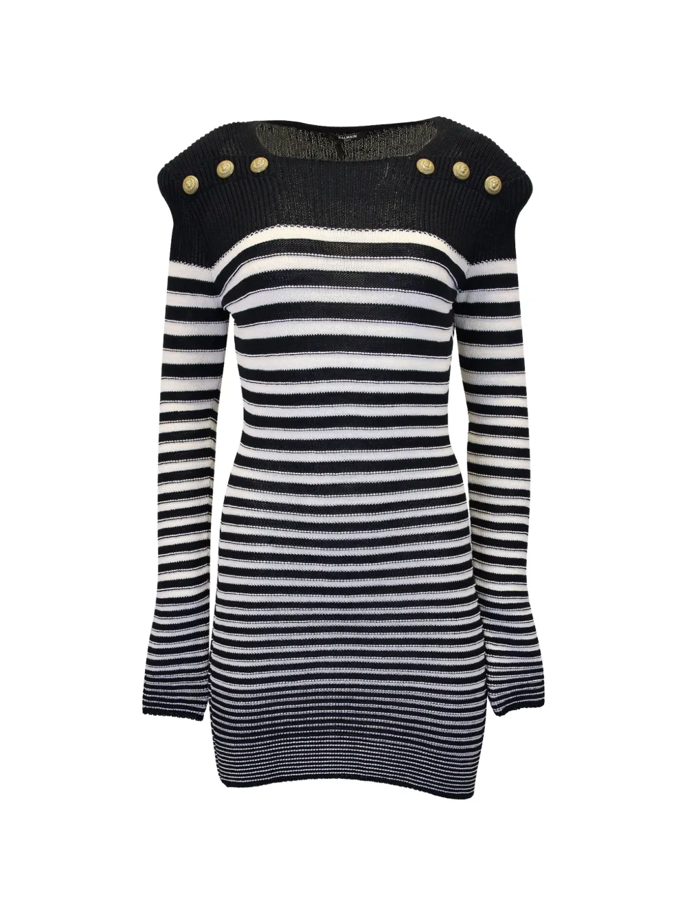Pre-owned Balmain Striped Long-sleeve Dress In Blue