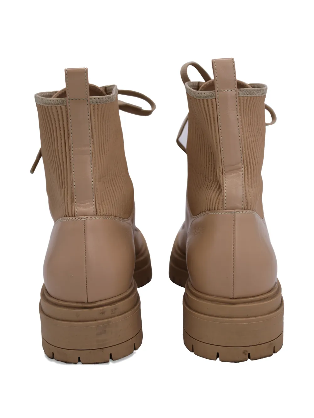 Gianvito Rossi Rib-knit leather combat boots - Beige
