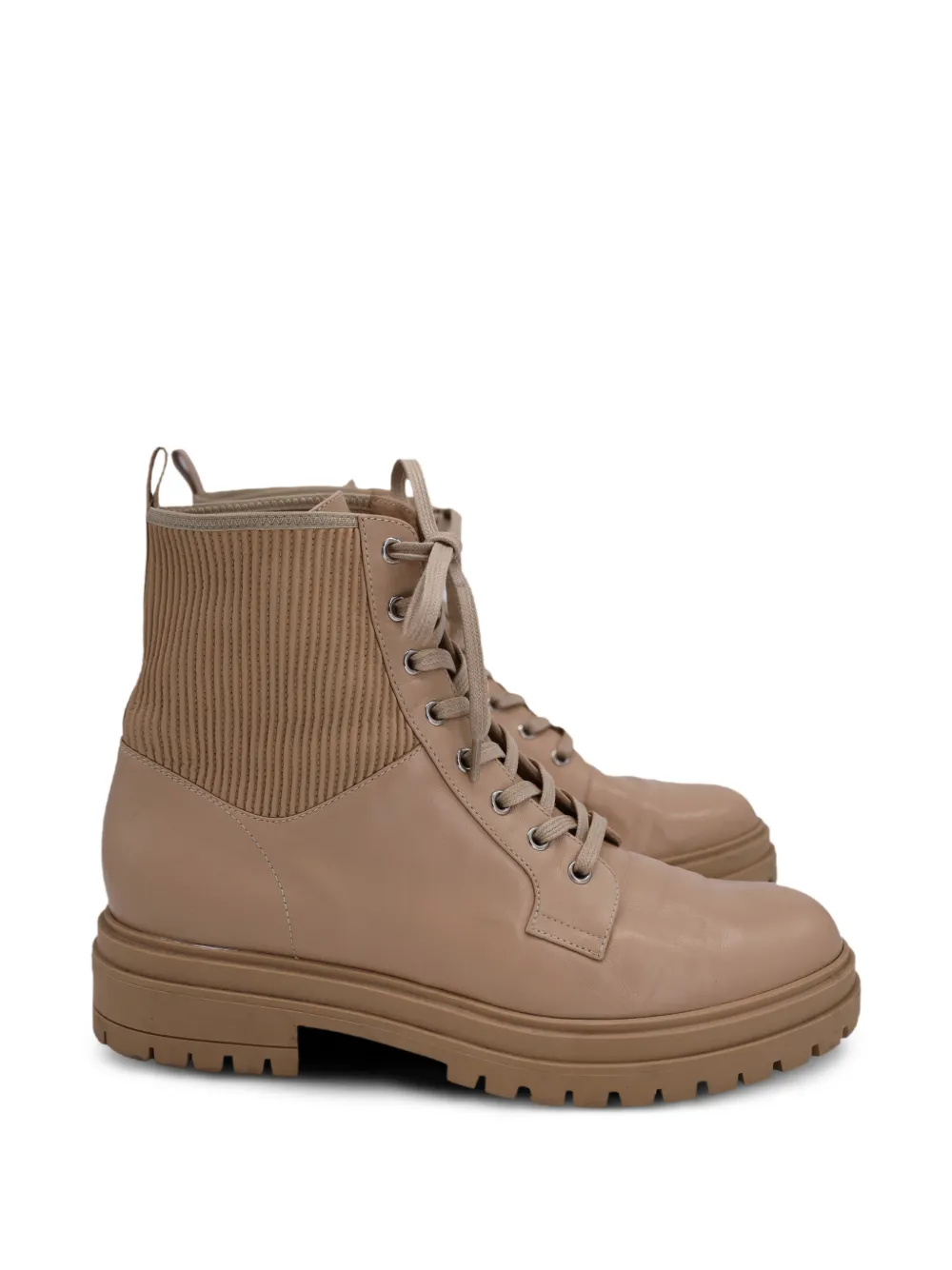 Gianvito Rossi Rib-knit leather combat boots - Nude