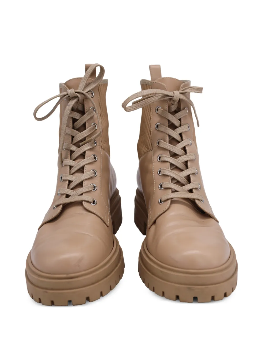 Rib-knit leather combat boots