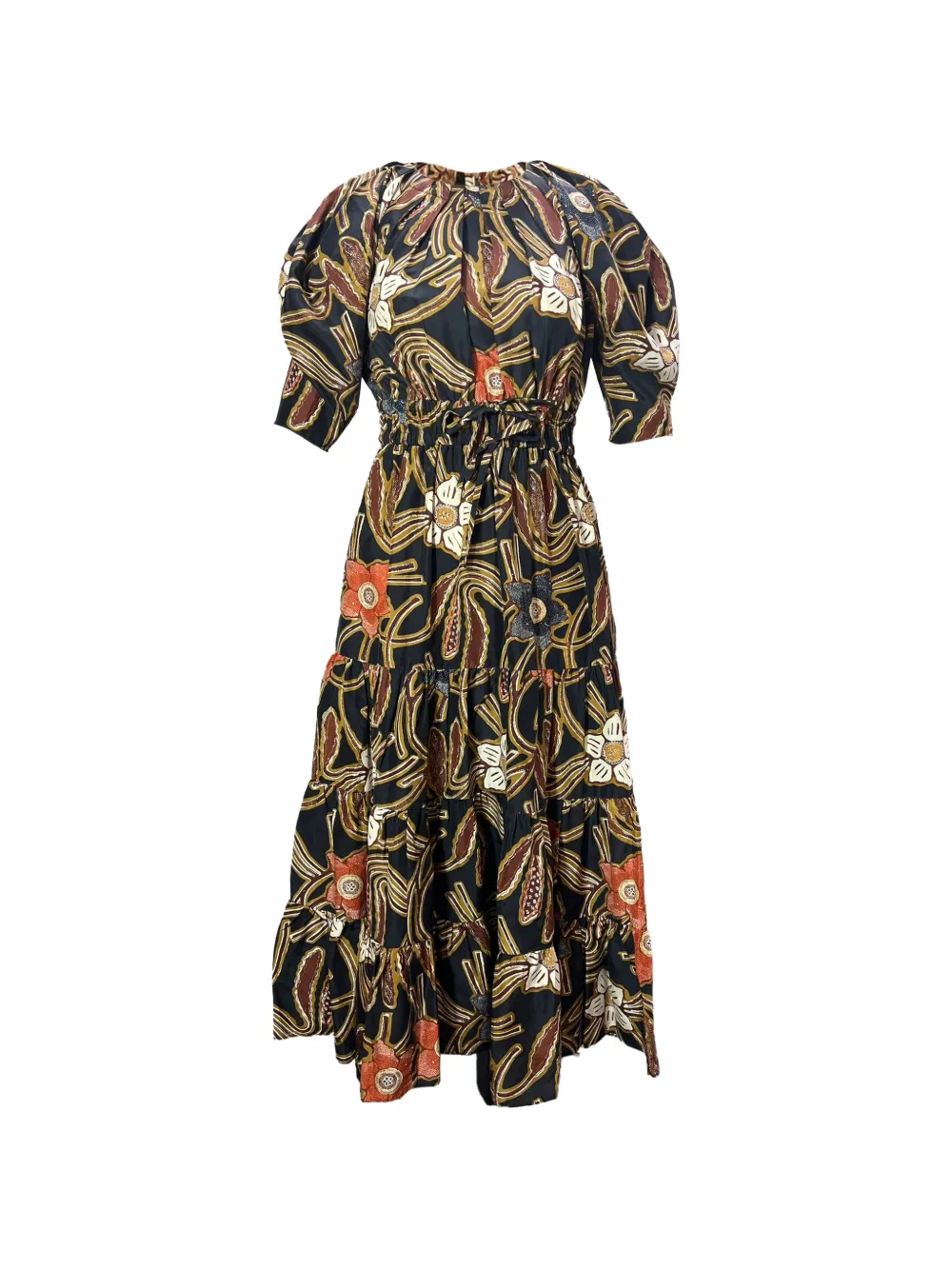 Ulla Johnson Floral print shirred midi dress - Nero