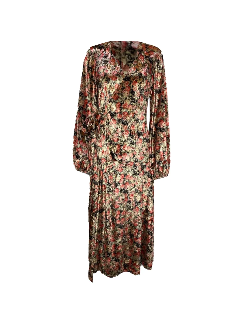 ROTATE BIRGER CHRISTENSEN floral-print velvet midi dress - Zwart
