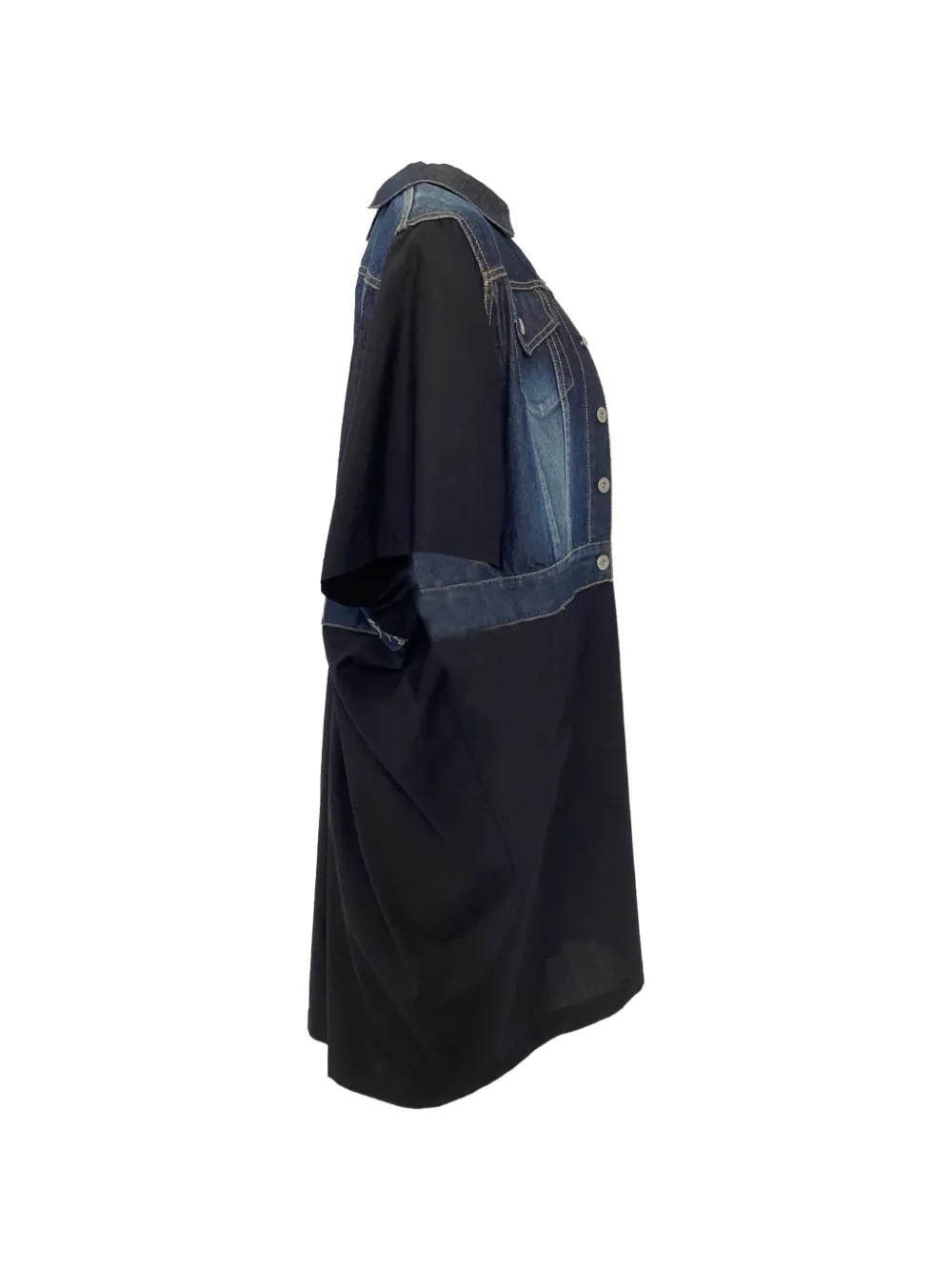 Denim-Panel Midi Dress
