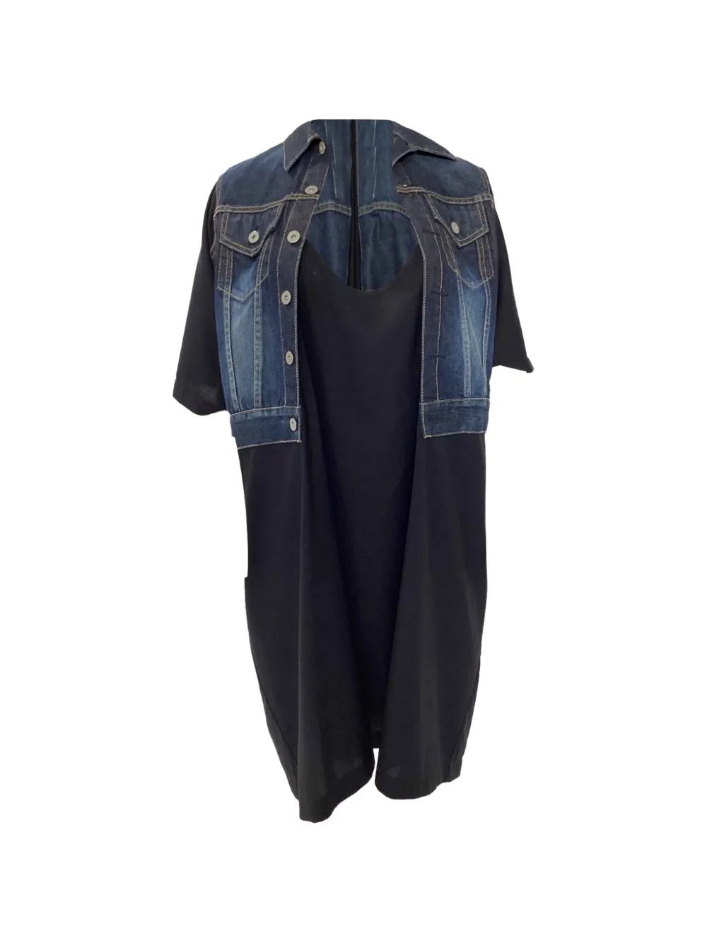 Junya Watanabe denim-panel midi dress - Nero