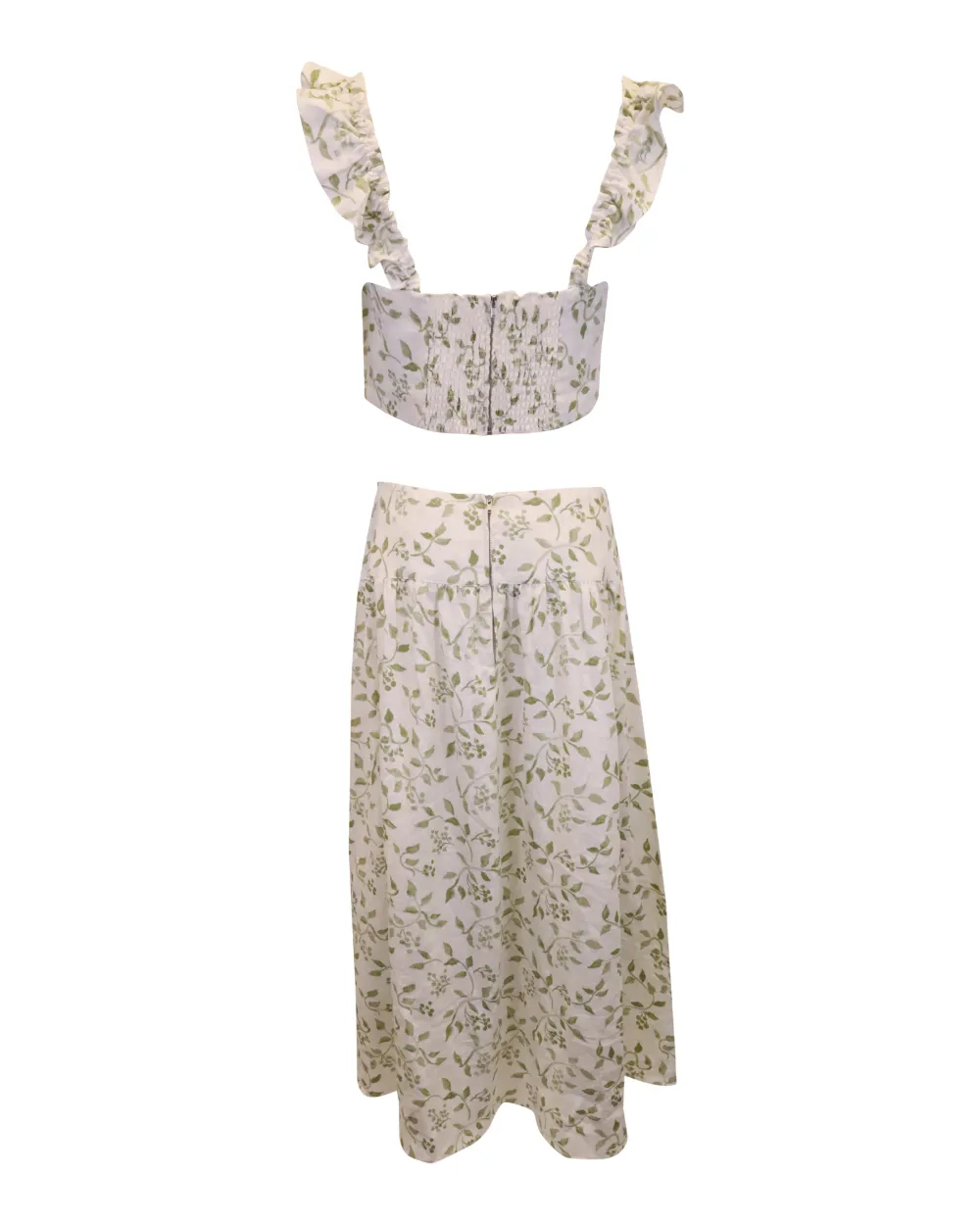 Reformation ruffled floral-print skirt set (set of two) - Beige