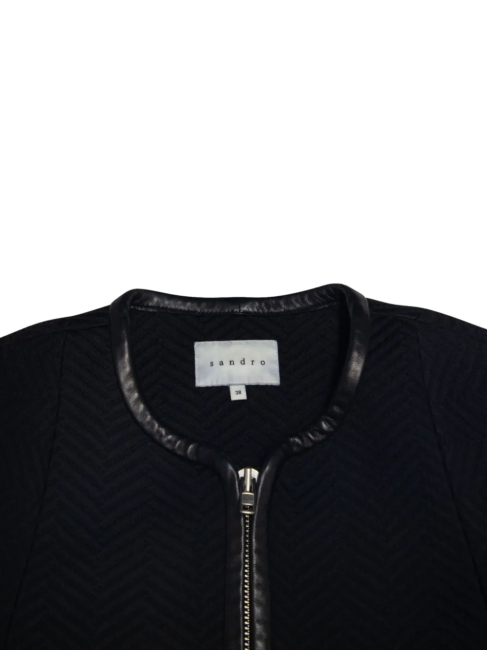 Zipper Leather-Cuff Jacket