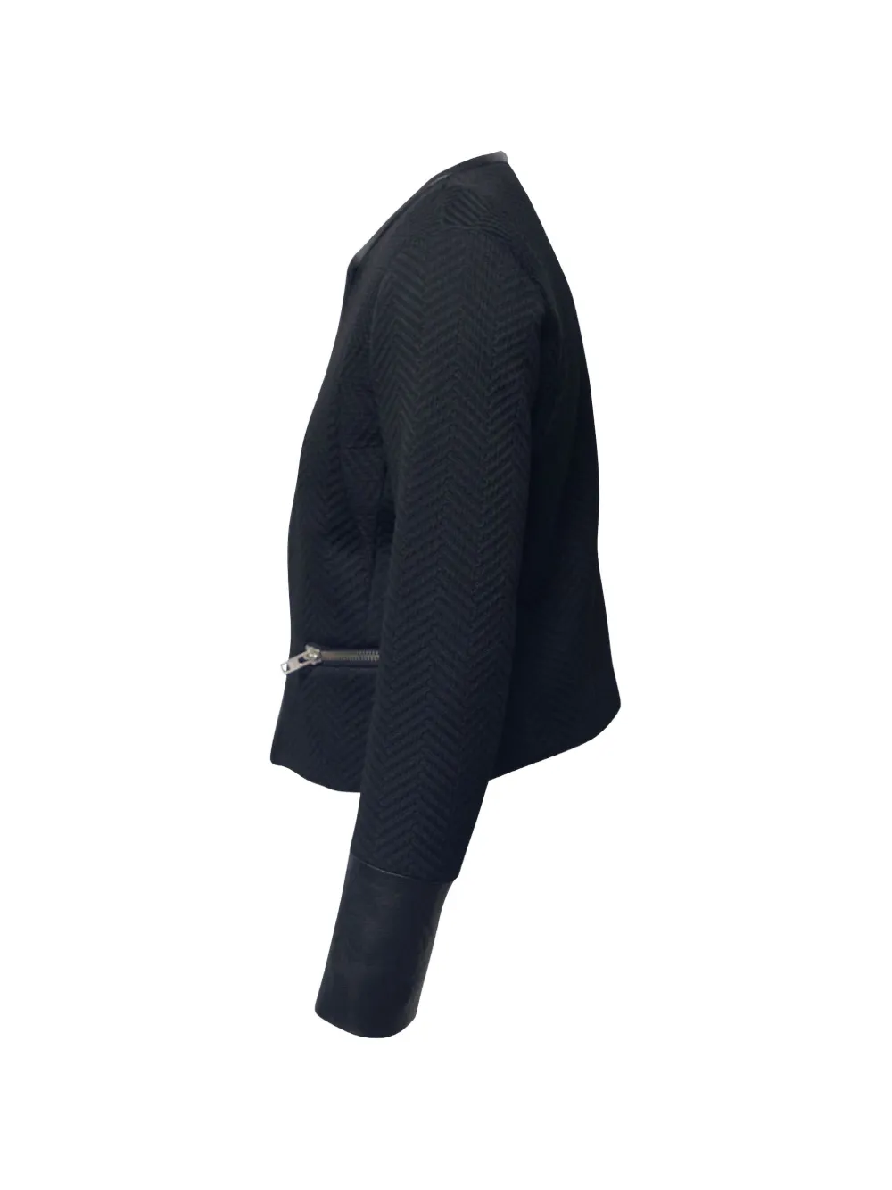Zipper Leather-Cuff Jacket