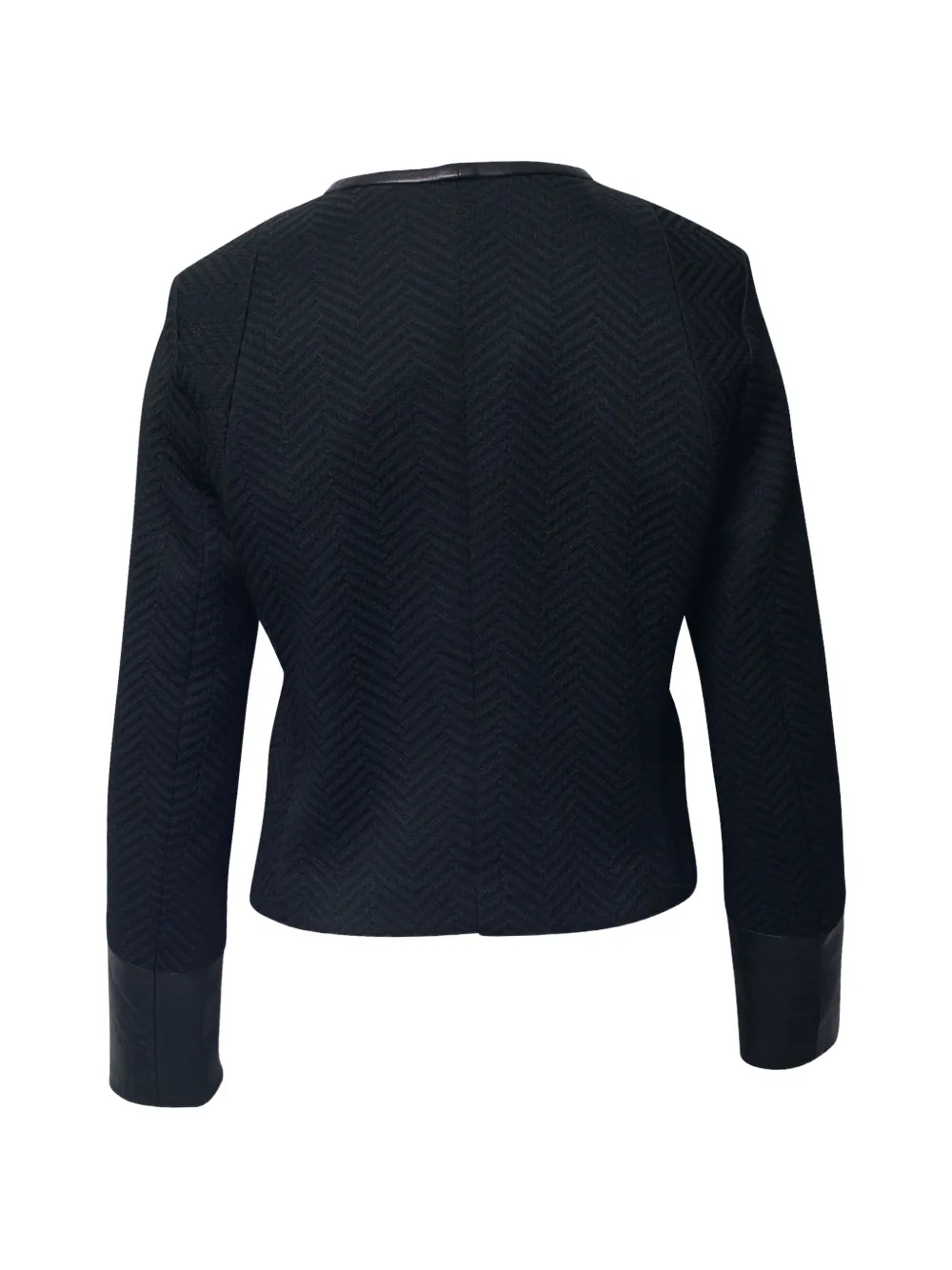 Zipper Leather-Cuff Jacket