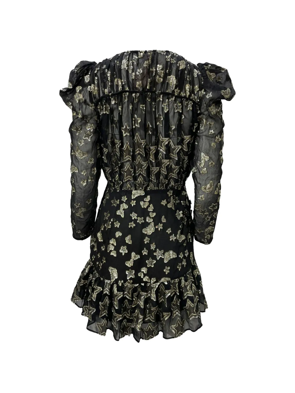 LoveShackFancy star-embroidered long-sleeve mini dress - Zwart