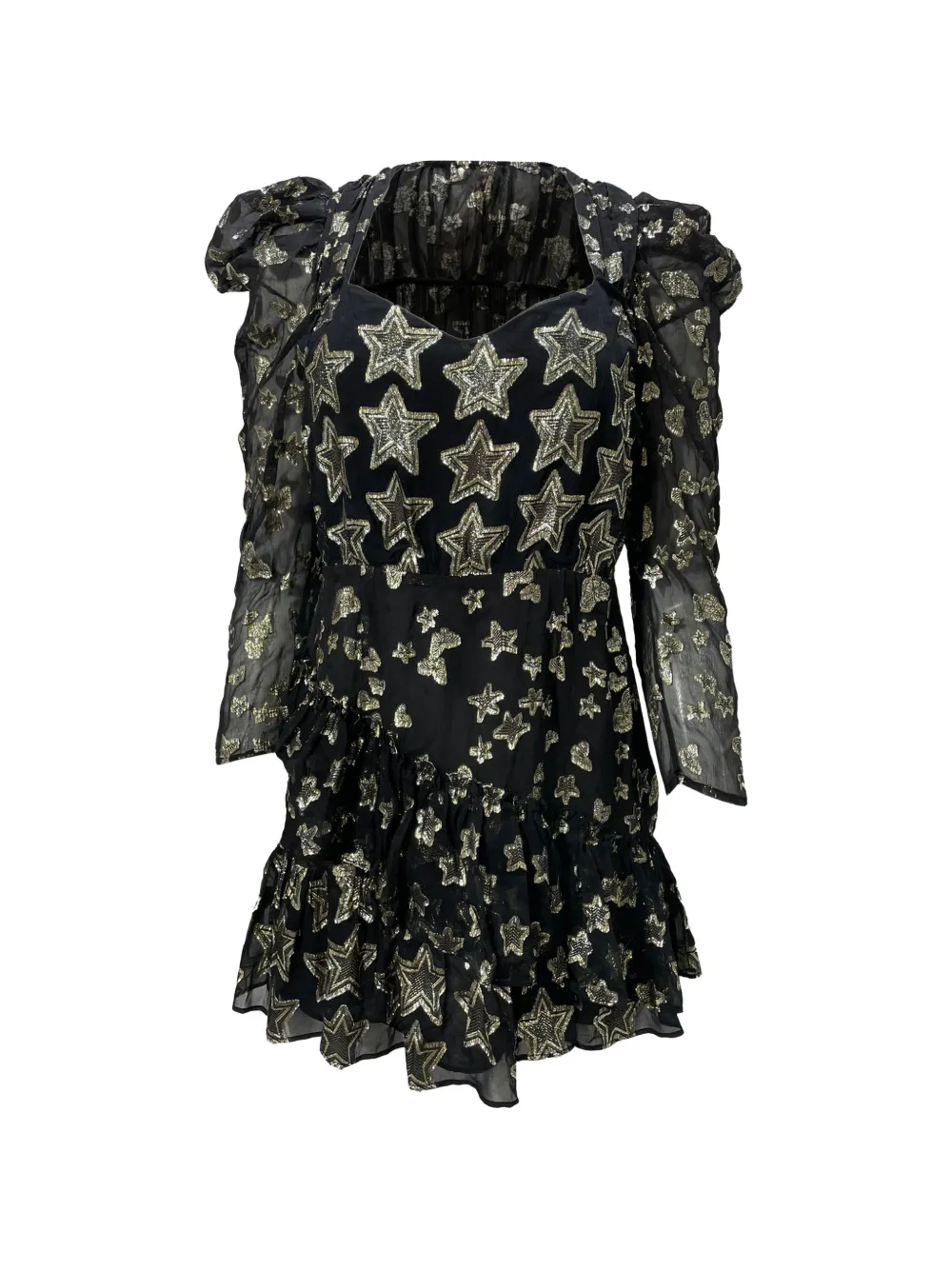 LoveShackFancy star-embroidered long-sleeve mini dress - Nero