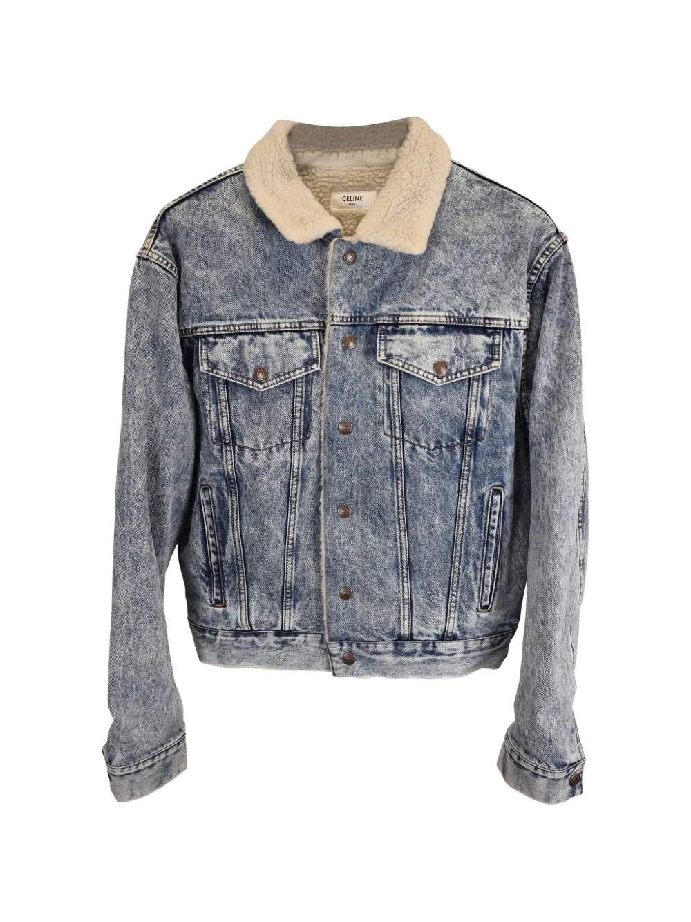 Pre-owned Celine Shearling-lined Oversized Denim Jacket In Blue