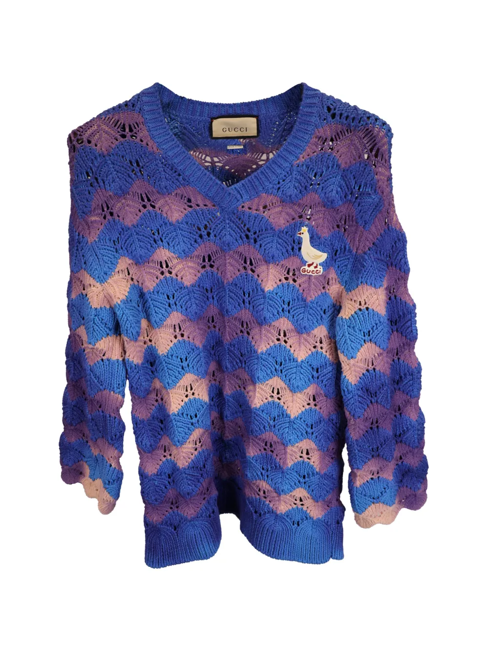 Gucci Pre-Owned duck-embroidered V-neck sweater - Blu