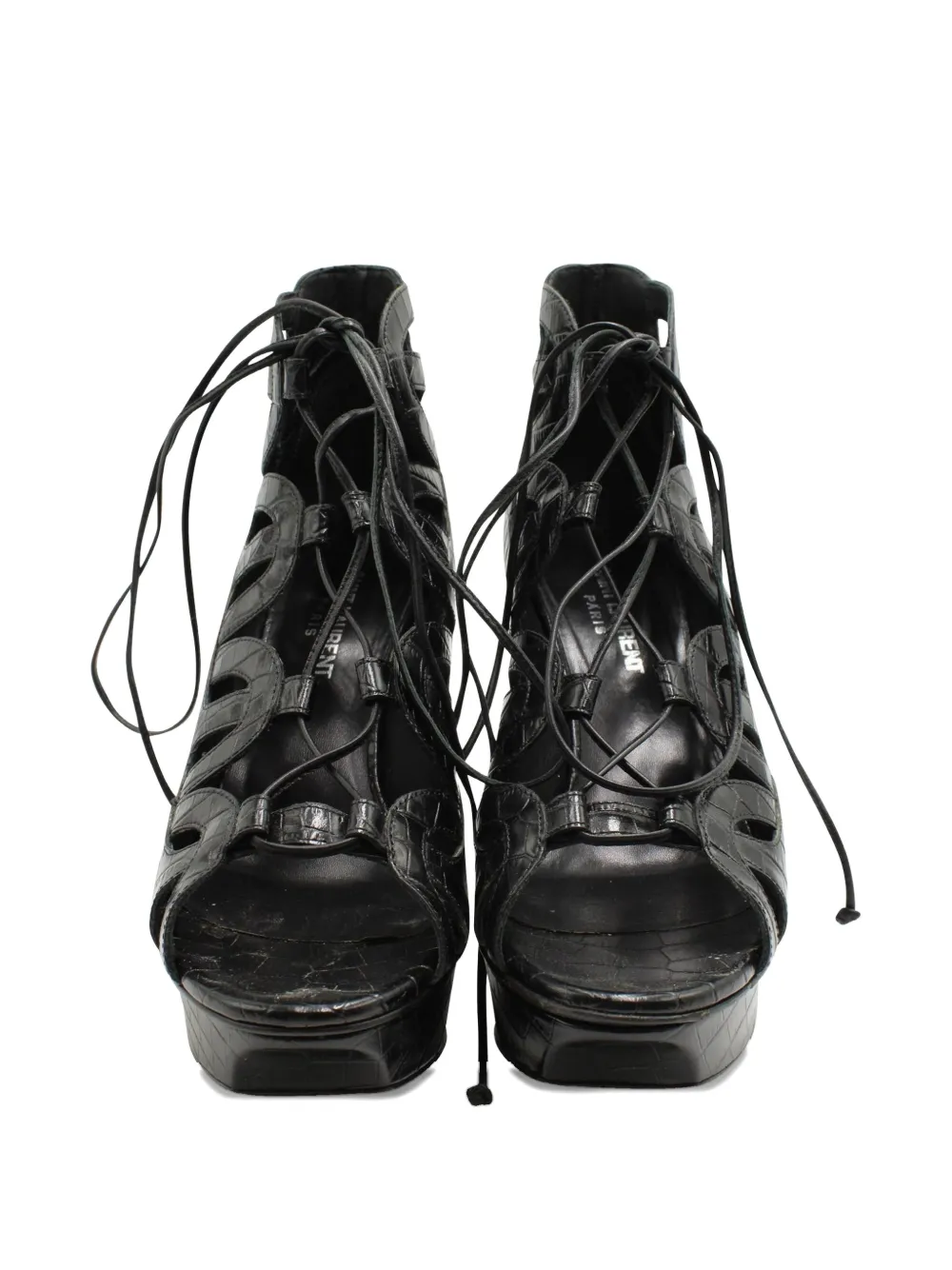 Saint Laurent Pre-Owned croc-embossed leather sandals - Zwart