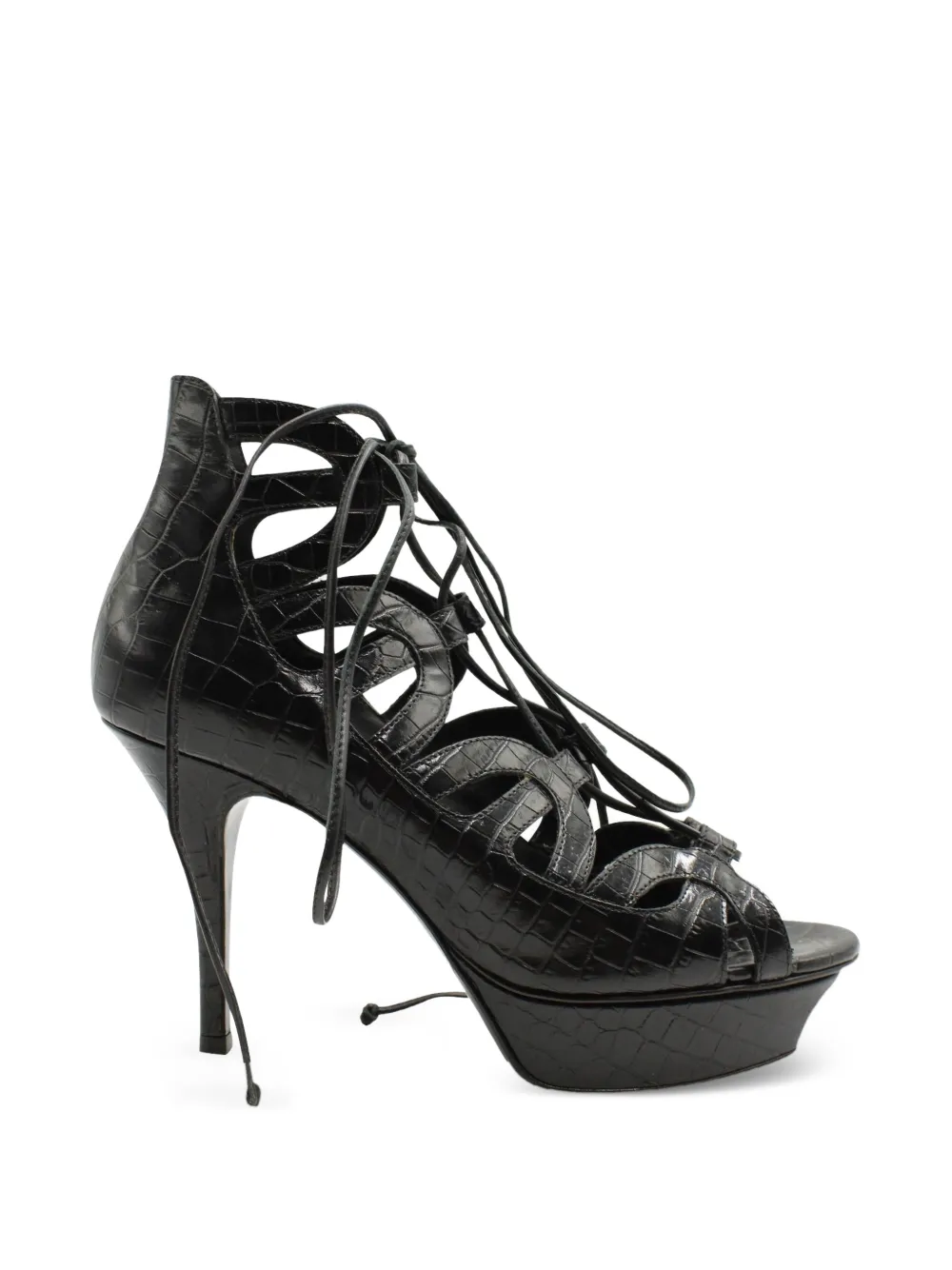 Saint Laurent Pre-Owned croc-embossed leather sandals - Nero