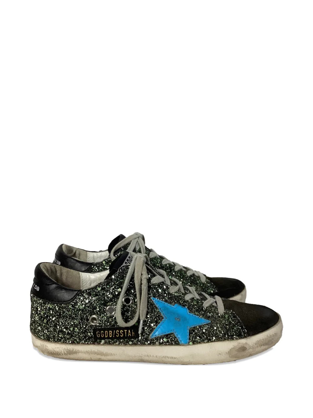 Pre-owned Golden Goose Super-star Glittered Sneakers In Black