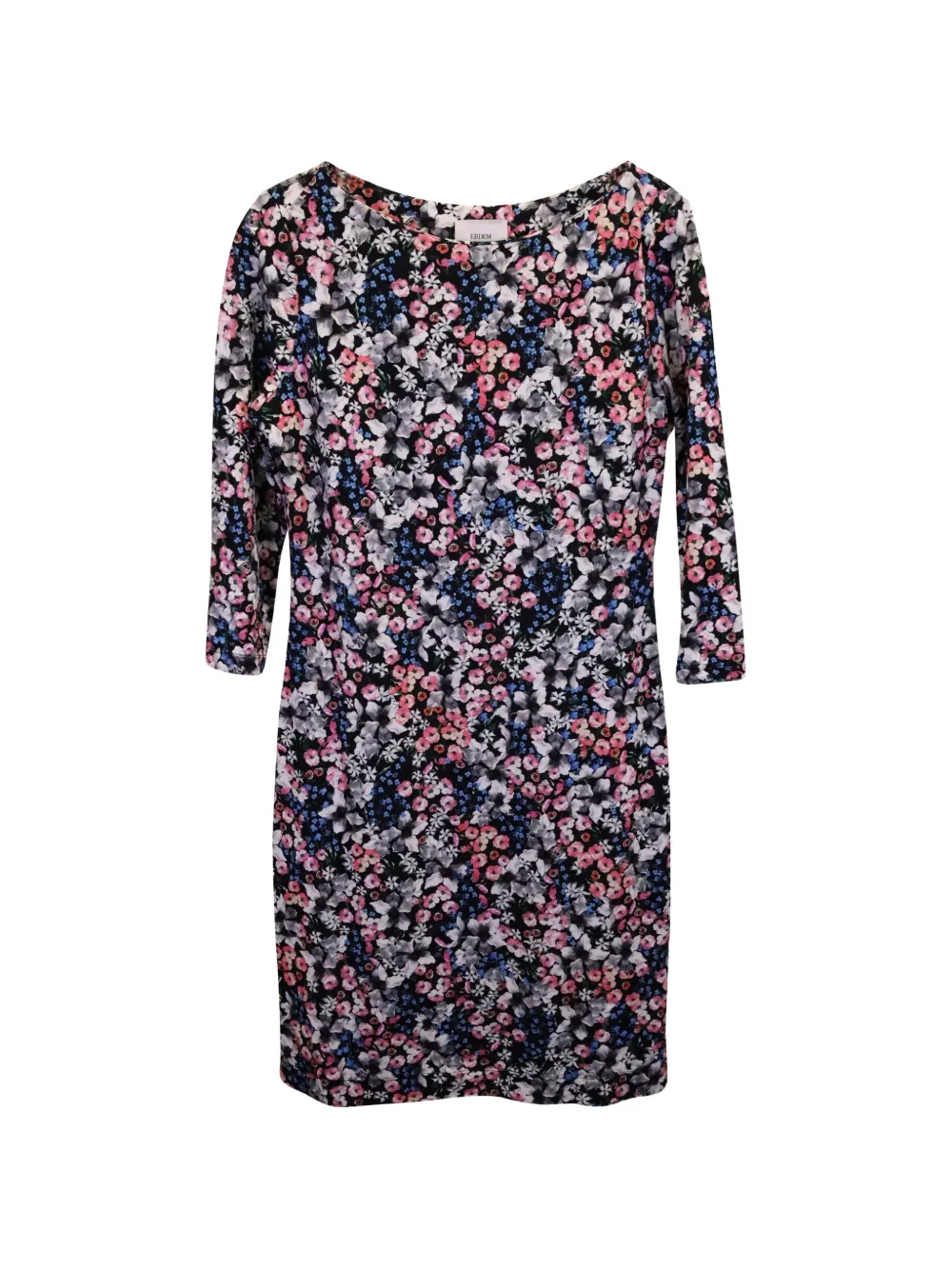 ERDEM floral three-quarter-sleeve mini dress - Nero