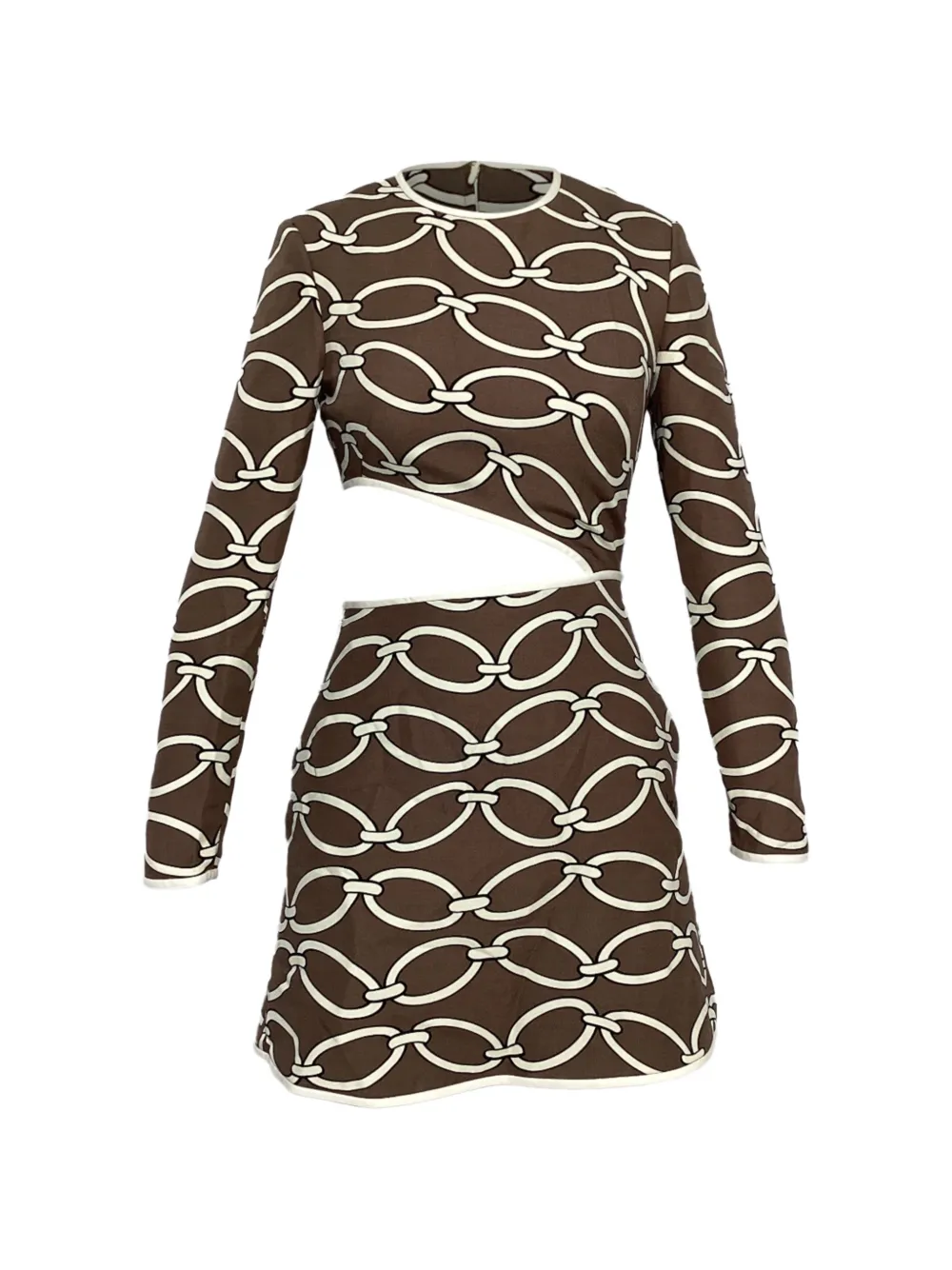 Valentino Garavani Pre-Owned chain-printed cut-out mini dress - Marrone