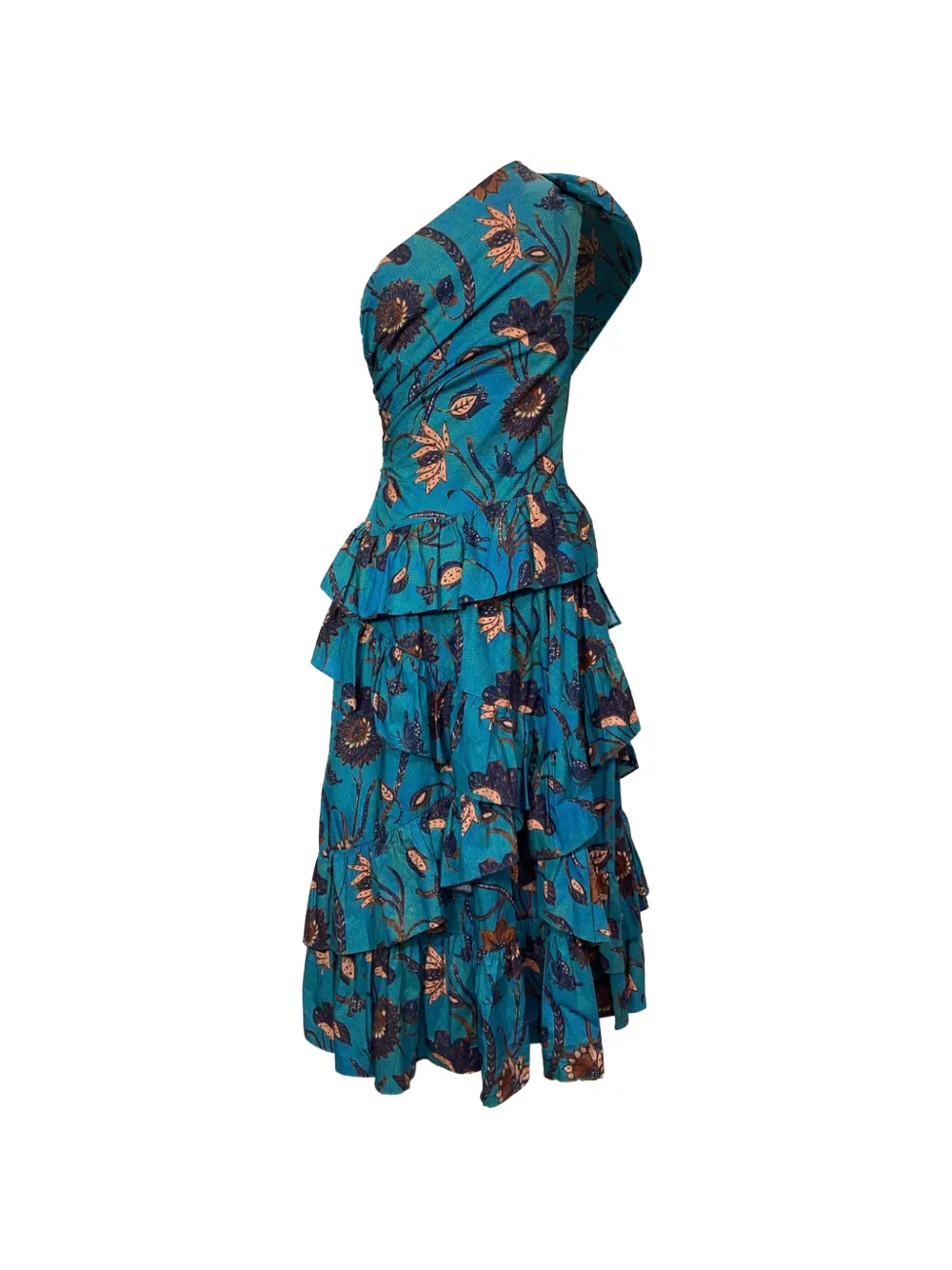 Ulla Johnson Ondine ruffle floral one-shoulder midi dress - Blauw