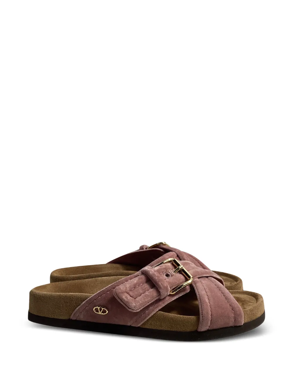 Valentino Garavani Pre-Owned cross-strap velvet flat sandals - Rosa