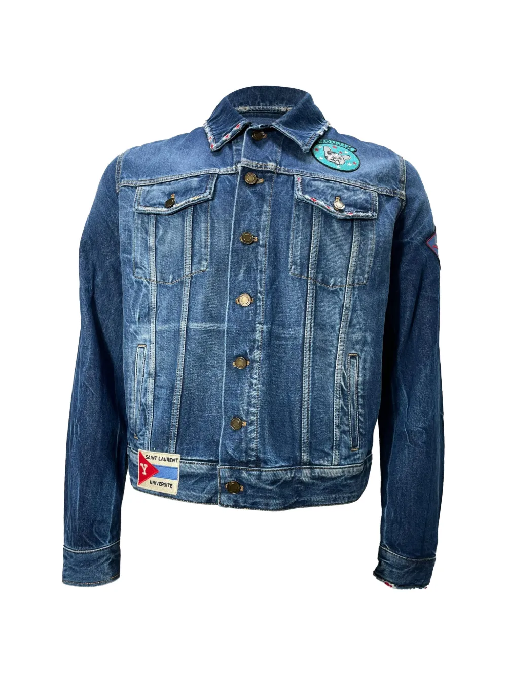 Saint Laurent Pre-Owned patch-detail denim jacket - Blu
