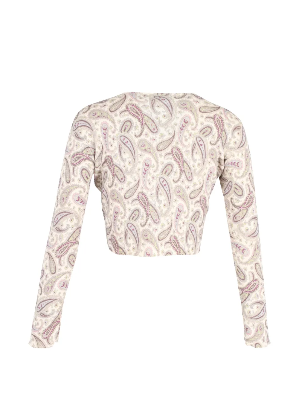 Etro Cropped Paisley Cardigan in Beige Wool