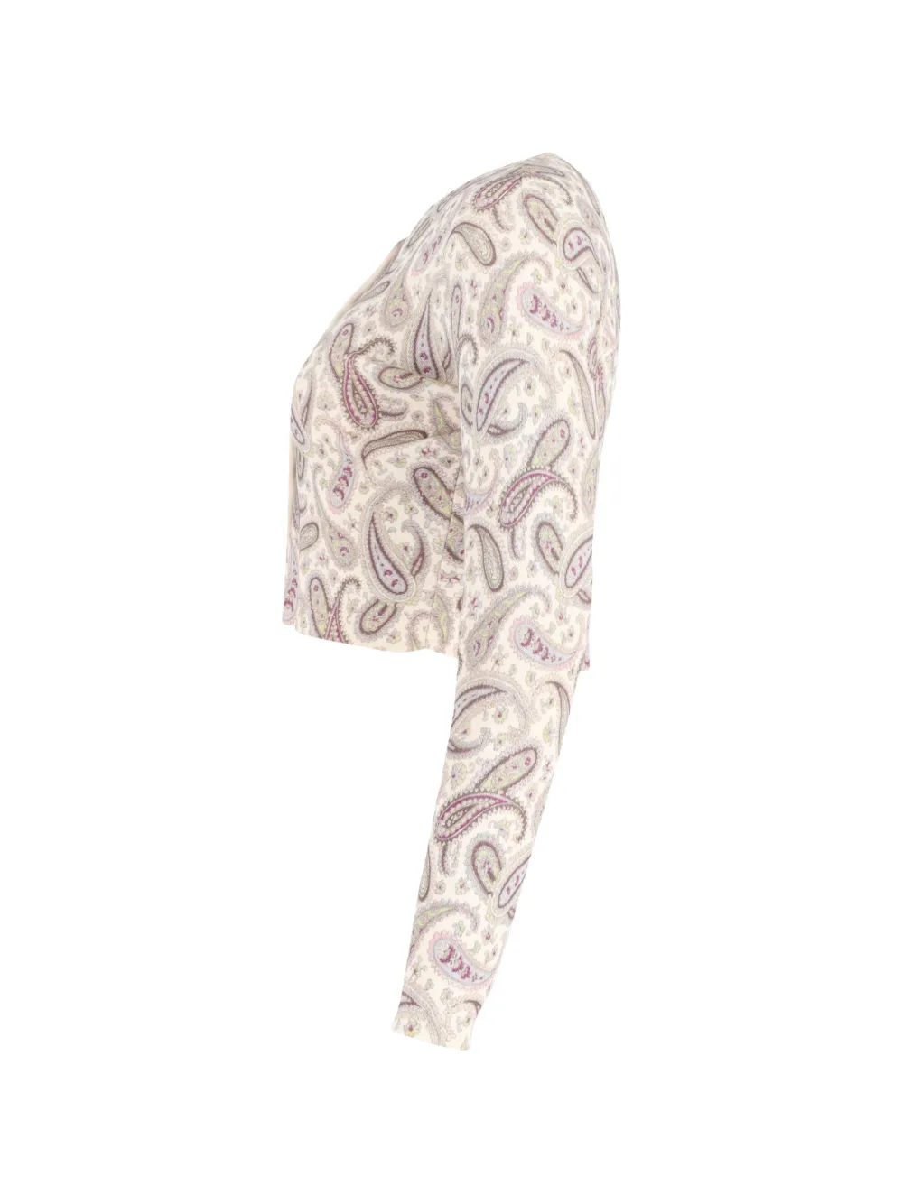 Etro Cropped Paisley Cardigan in Beige Wool
