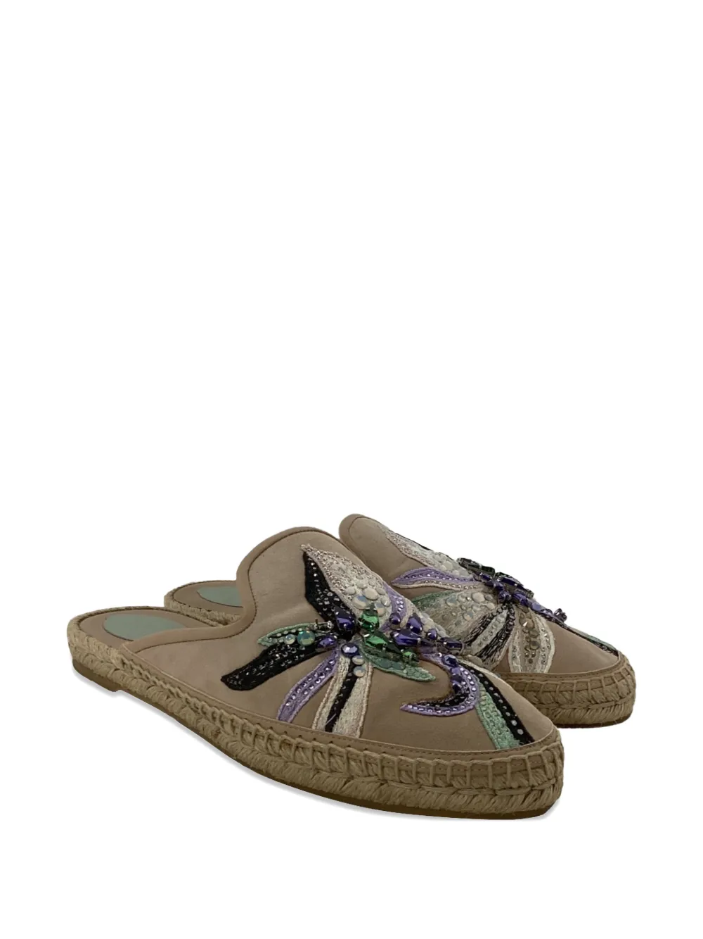 Ren&eacute; Caovilla embellished-detail flat mules - Beige
