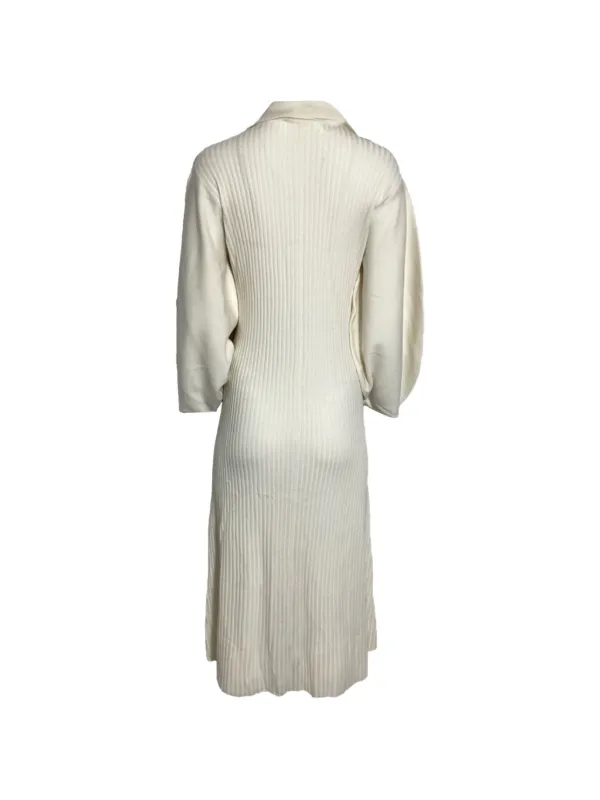 Chlo Vintage ribbed-knit Collared Midi Dress | Neutrals | FARFETCH GE