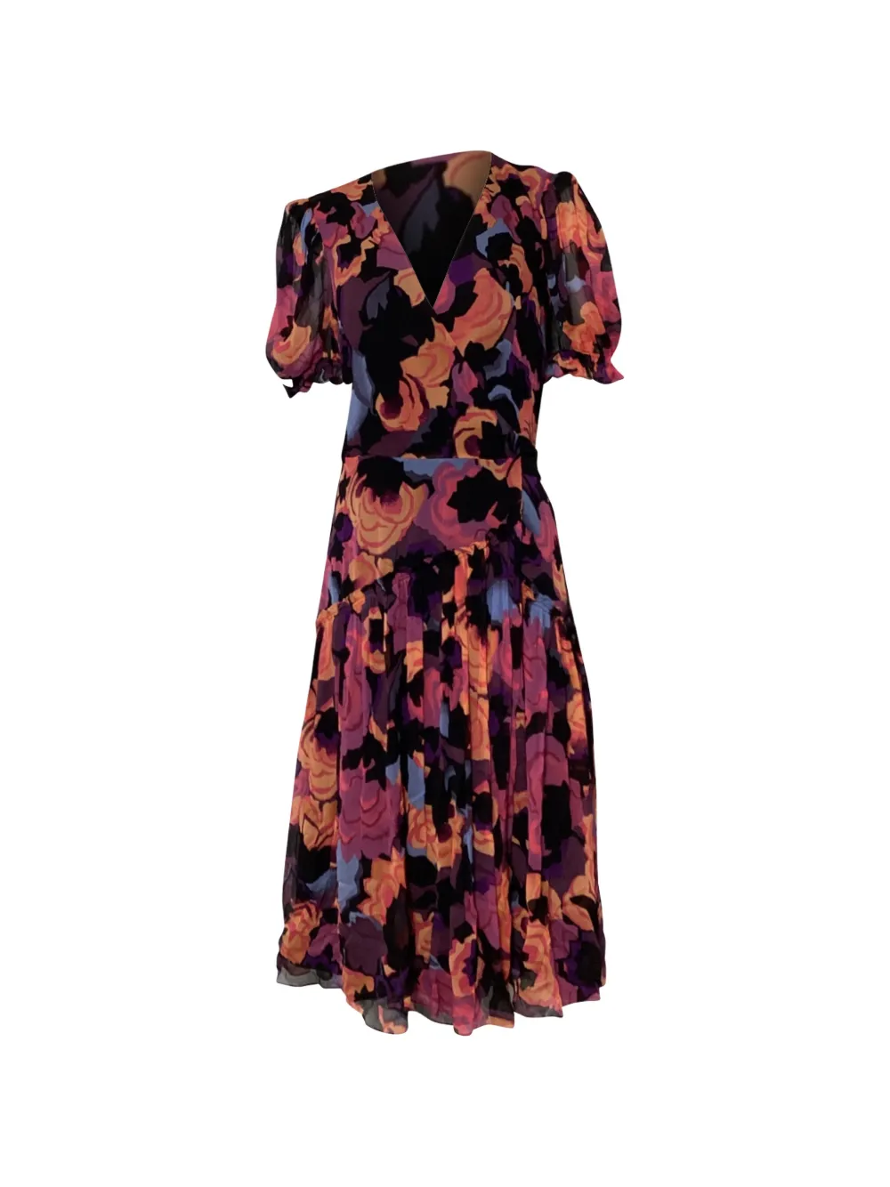 Diane Von Furstenberg Vintage puff-sleeve belted midi dress - Nero