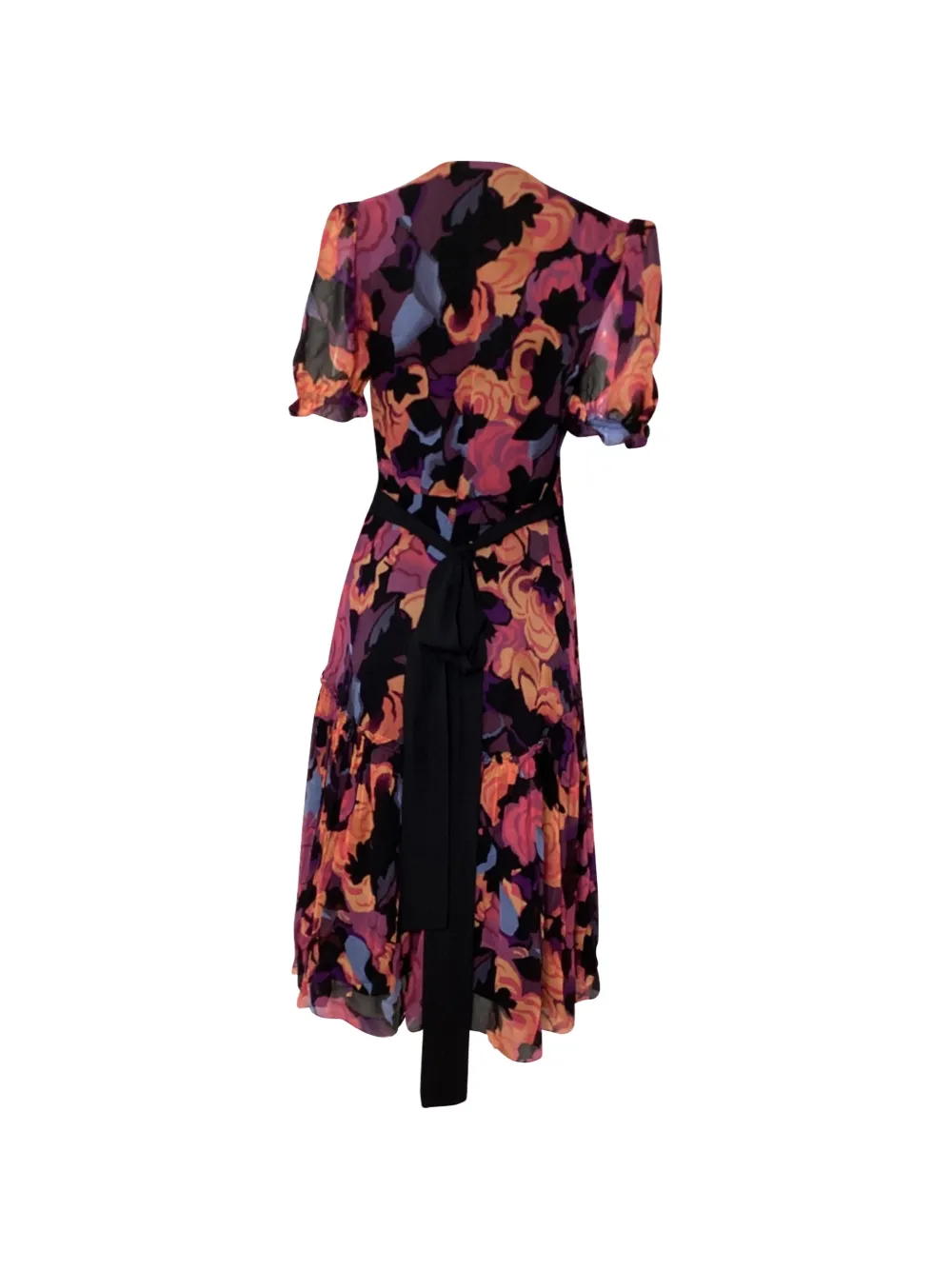Diane Von Furstenberg Vintage puff-sleeve belted midi dress - Zwart