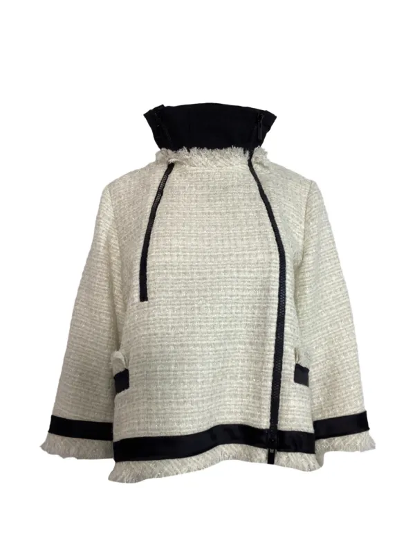 Sacai ダブルジップ ツイードジャケット | ニュートラル | FARFETCH JP
