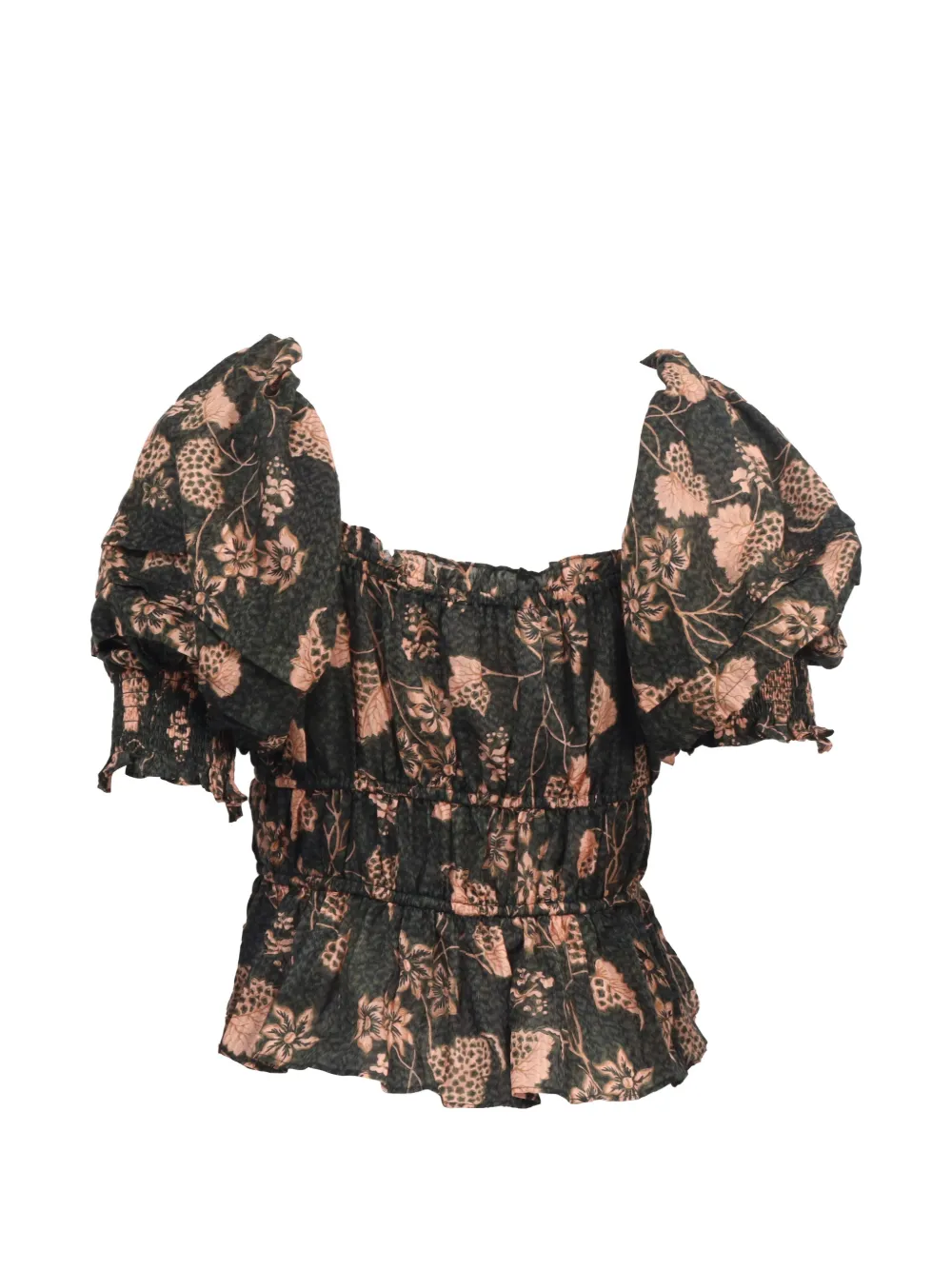  Ulla Johnson Gathered Printed Blouse - Black 