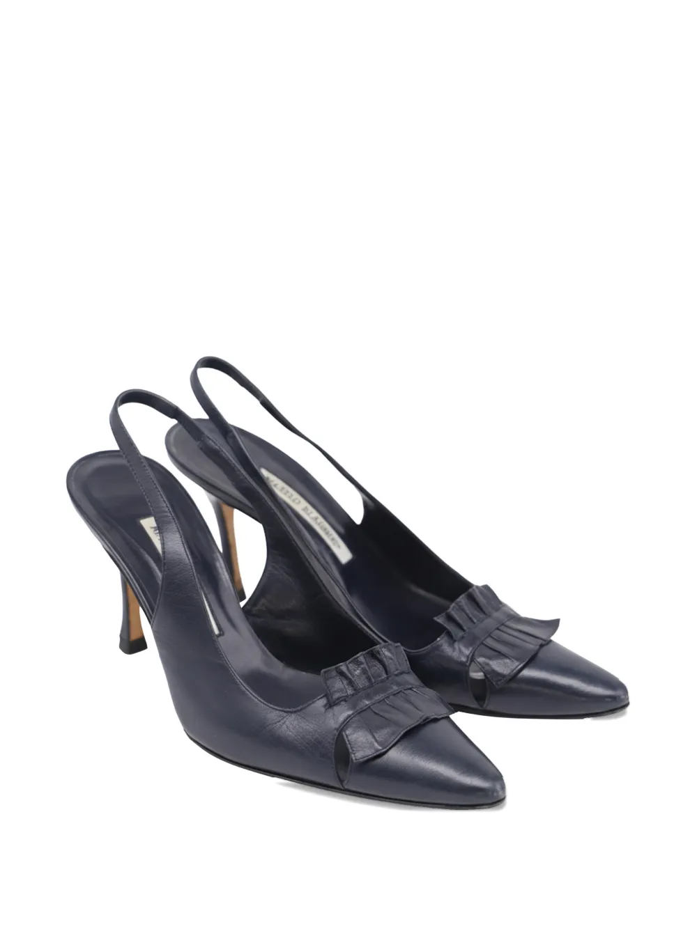 Manolo Blahnik ruffle-detail leather slingback pumps - Blauw