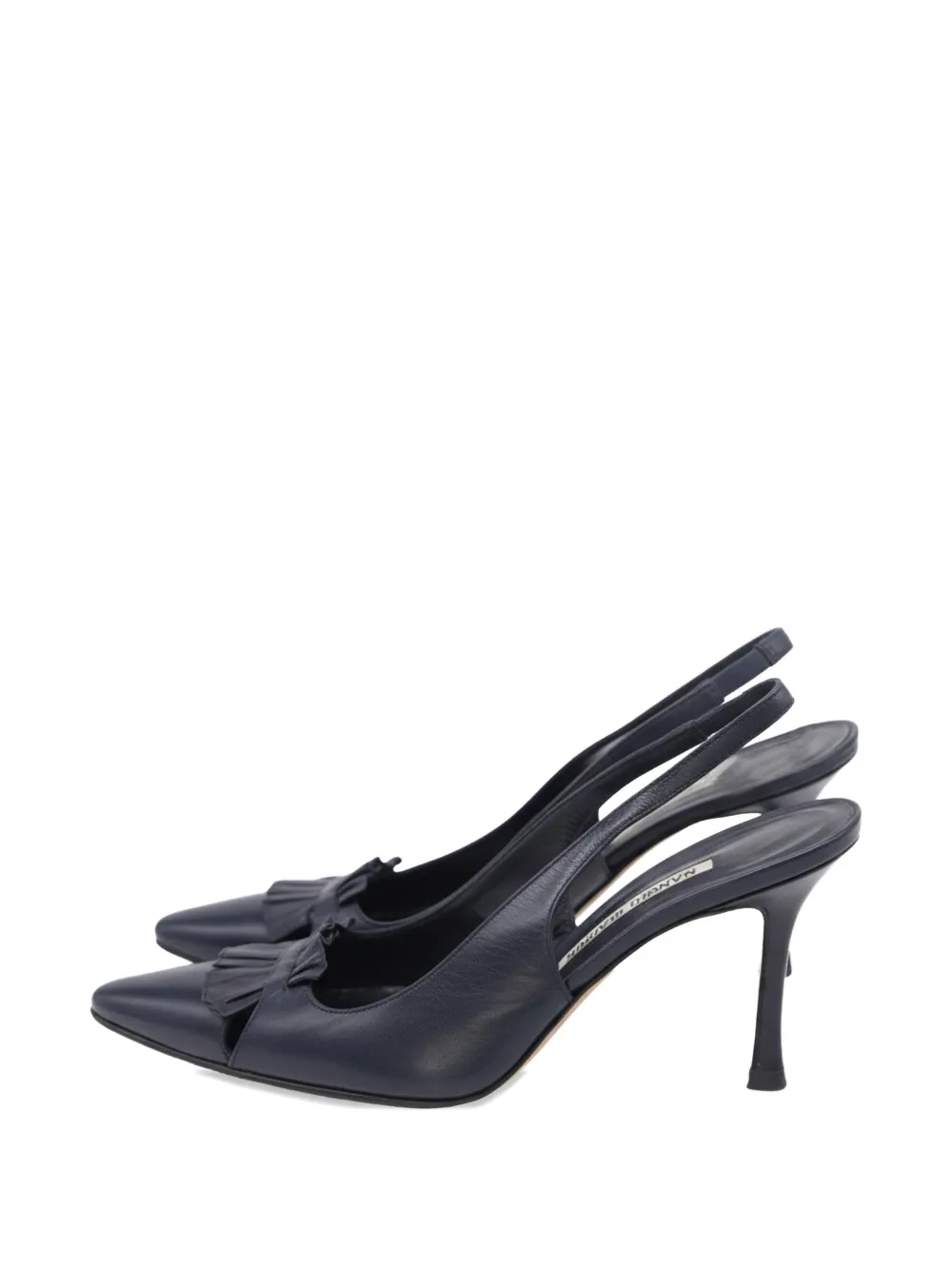 Manolo Blahnik ruffle-detail leather slingback pumps - Blu