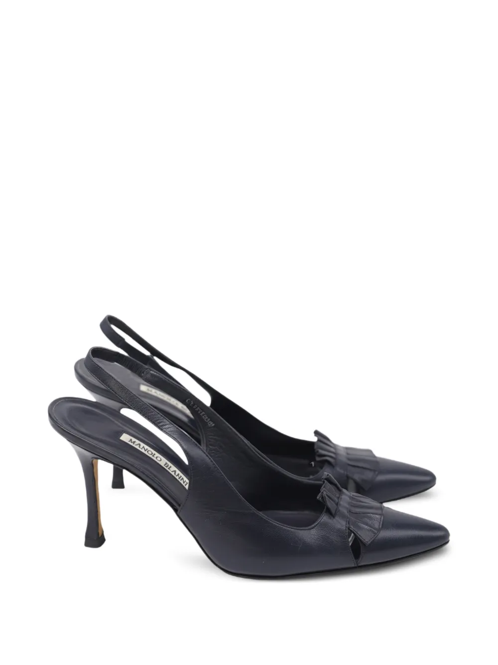Manolo Blahnik ruffle-detail leather slingback pumps - Blu