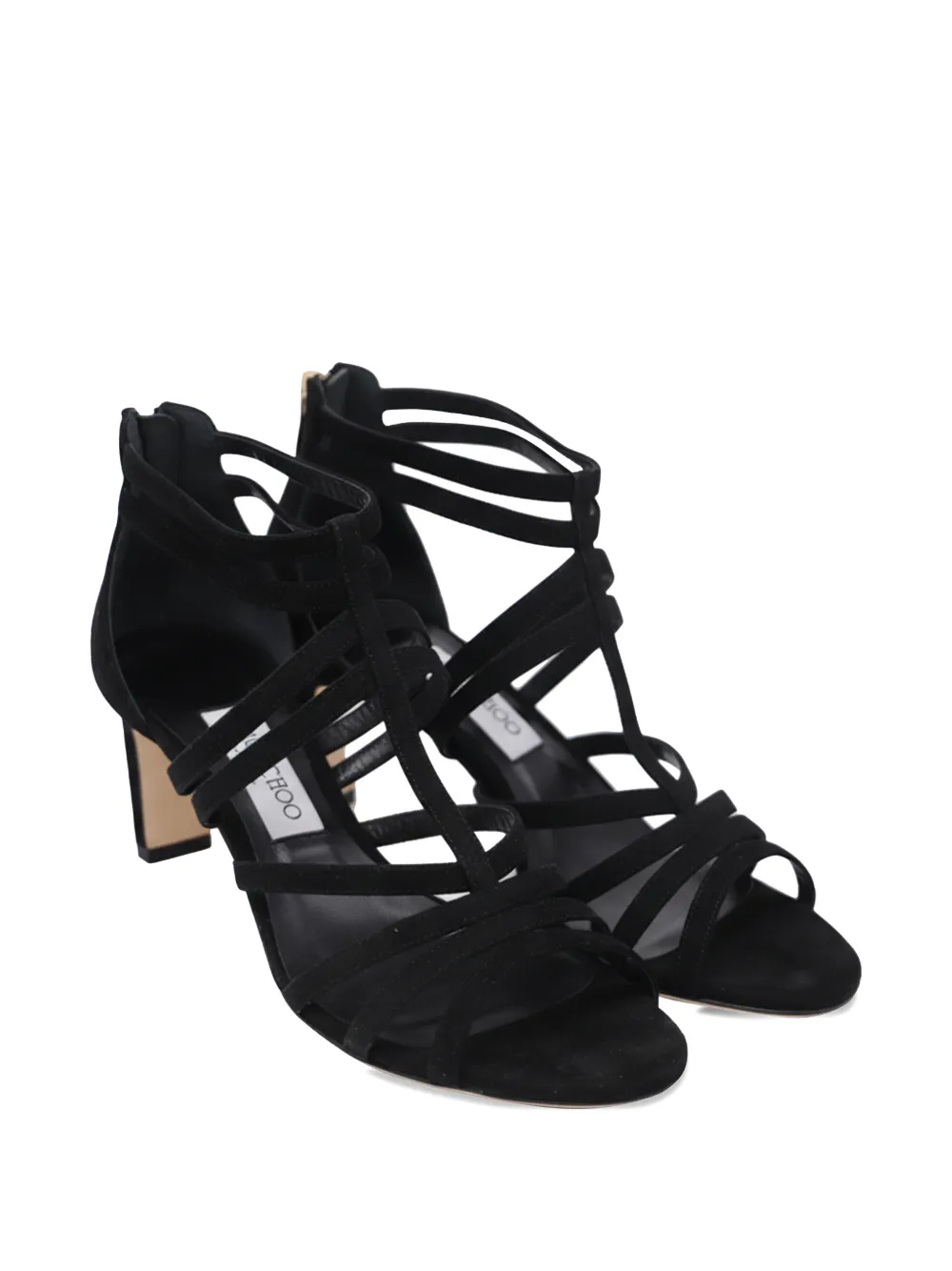 Jimmy Choo Pre-Owned Selina caged stiletto heeled sandals - Zwart