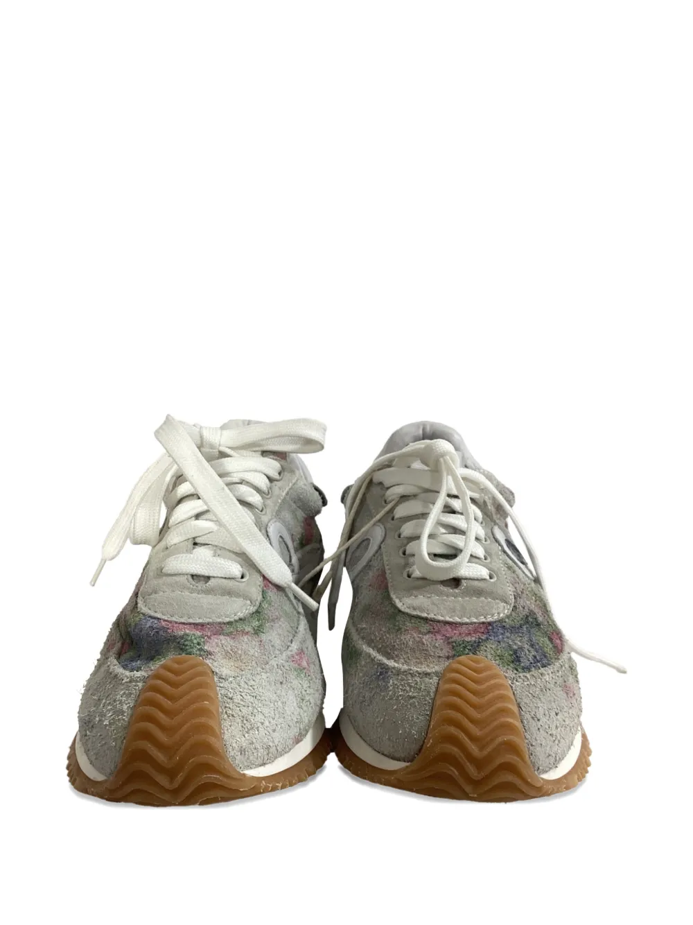 Loewe Pre-Owned floral-details suede low-top sneakers - Grijs