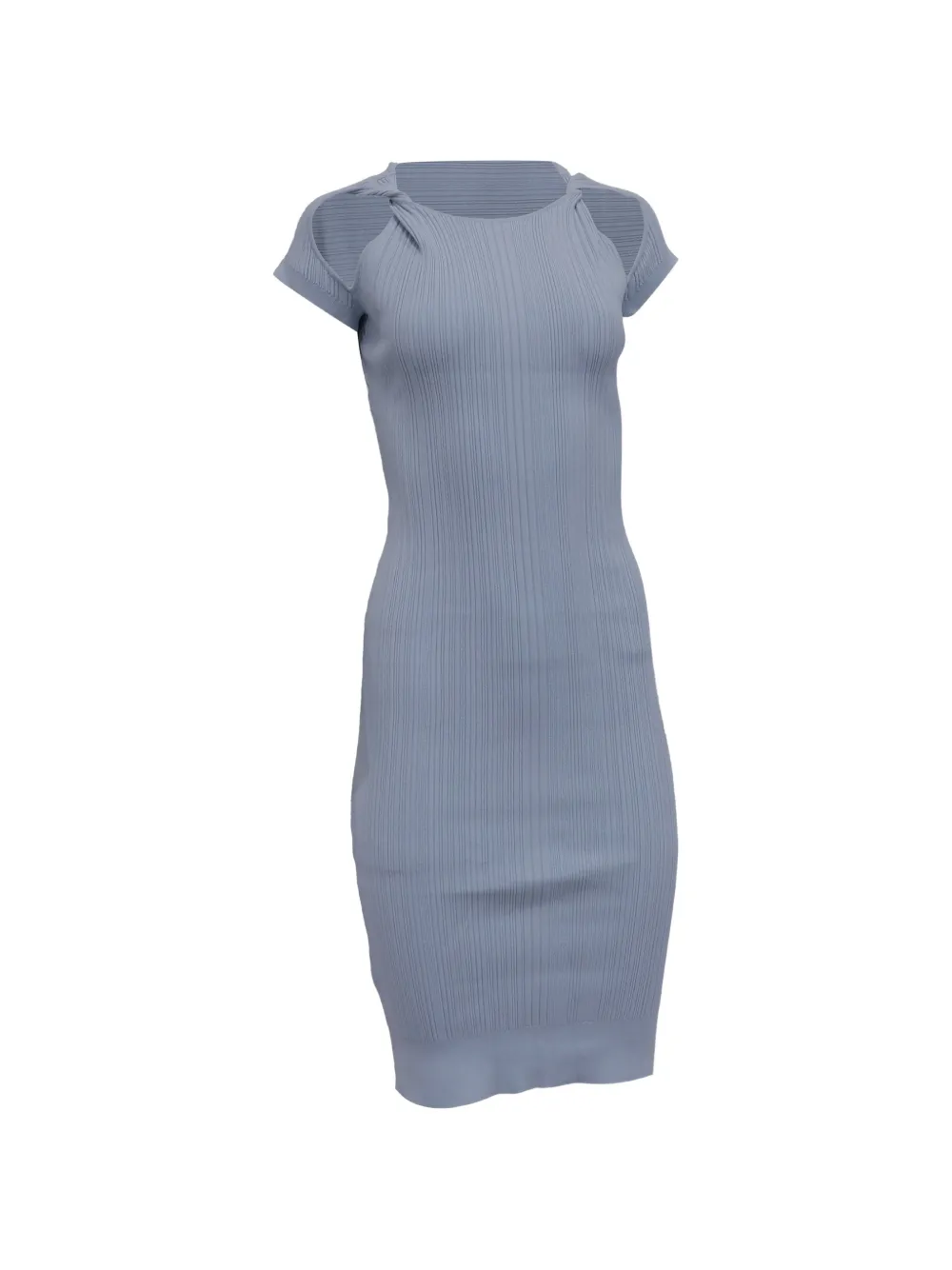 Pre-owned Herve Leger Ribbed Cutout Bodycon Midi Dress In Blue