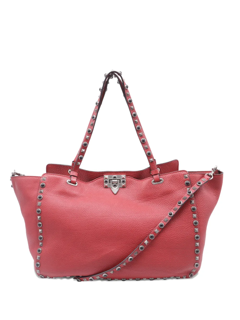 Pre-owned Valentino Garavani 2024 Rockstud Studded Tote Bag In Red