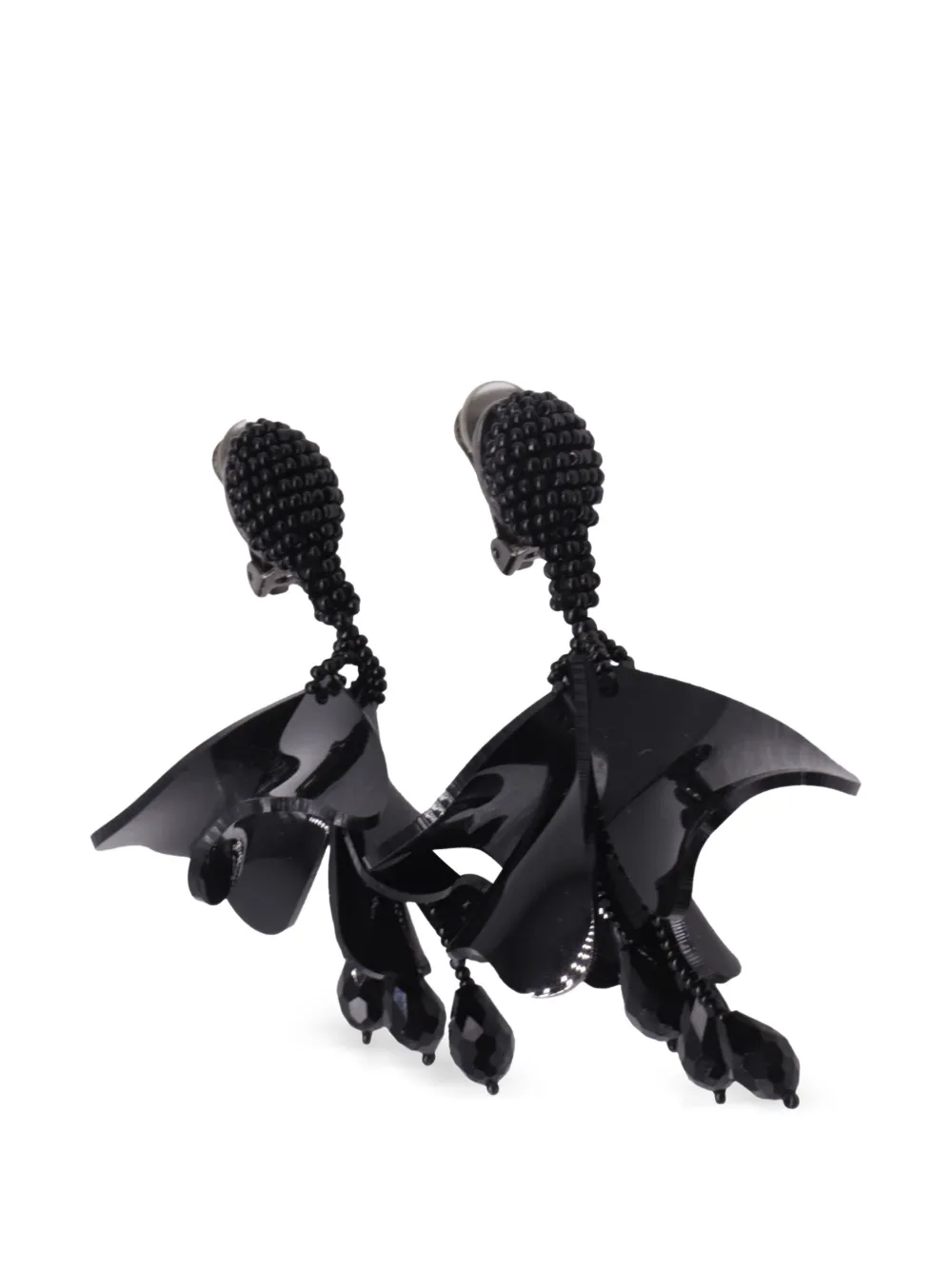 Oscar de la Renta Pre-Owned Impatiens flower clip-on drop earrings - Nero