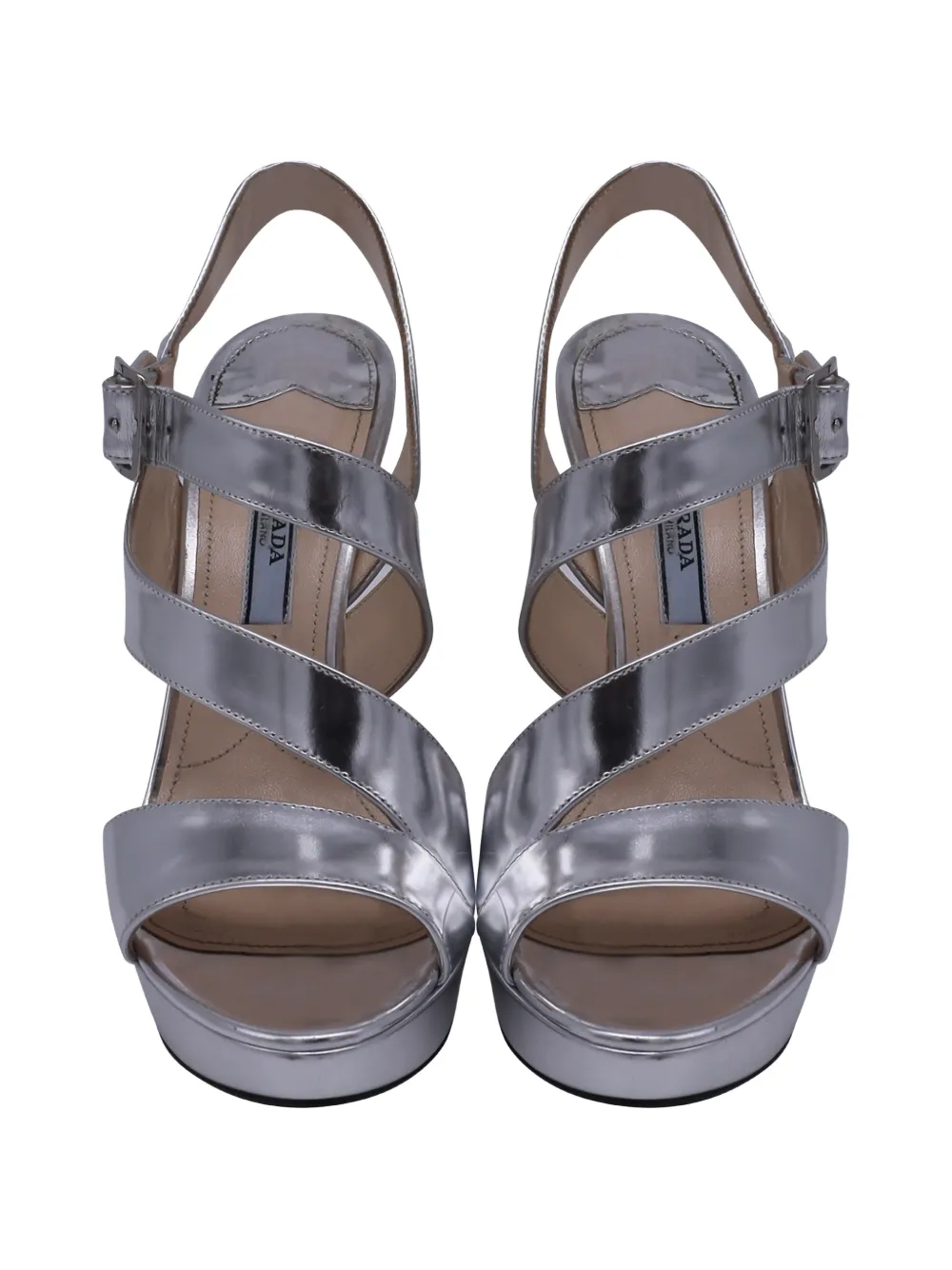 Prada Pre-Owned asymmetric strap platform sandal heels - Zilver