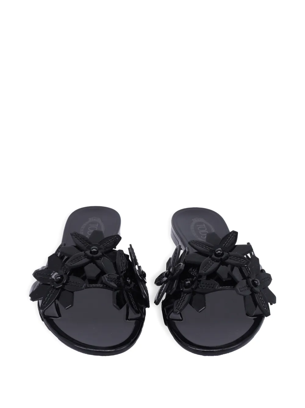 Tod's Vintage floral-applique slide sandals - Zwart