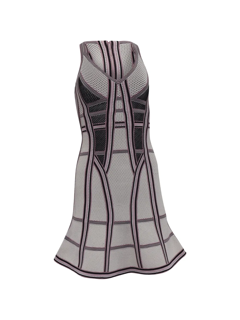 Pre-owned Herve Leger Perforated Panel Mini Dress In Neutral