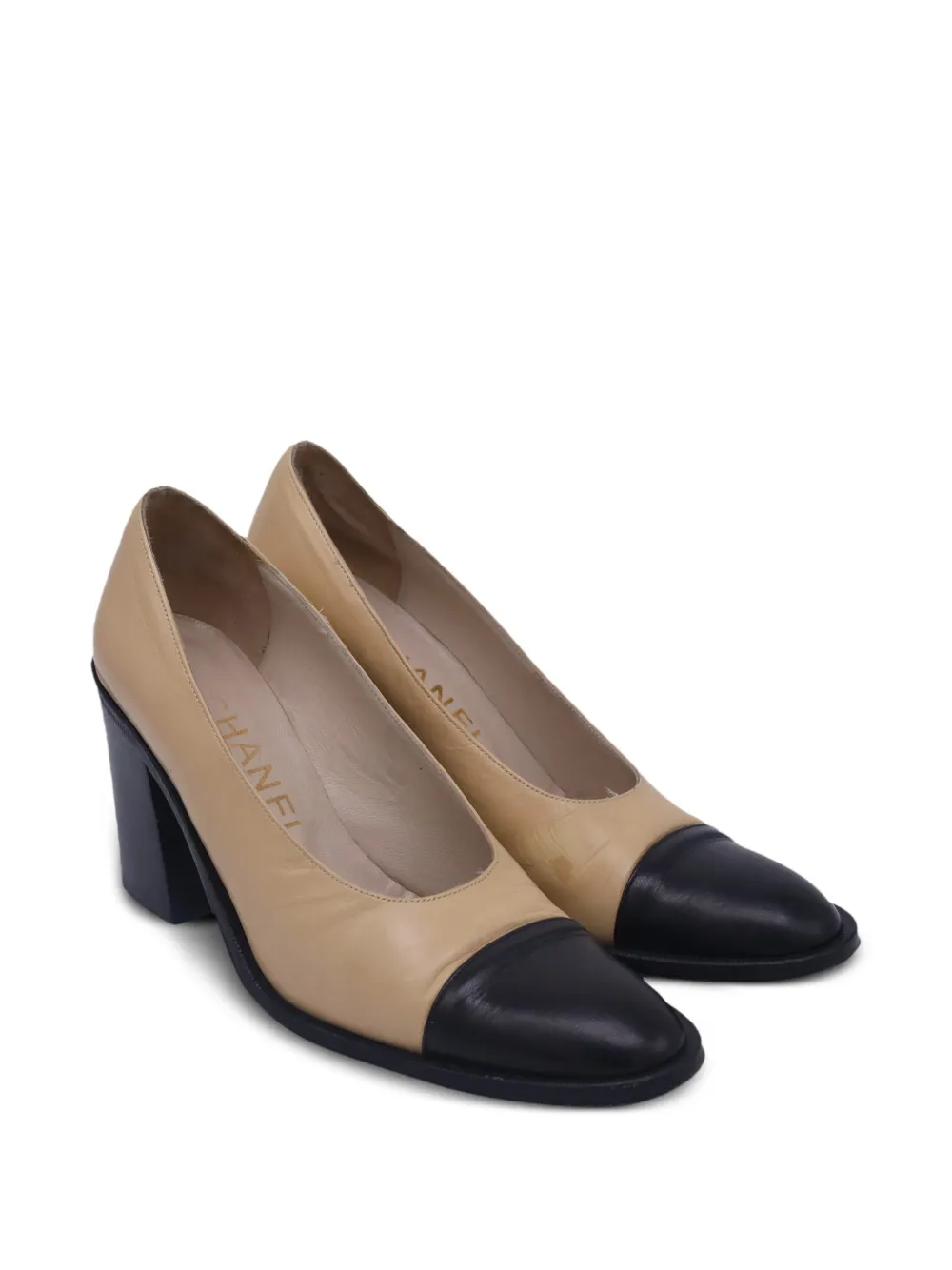 CHANEL Pre-Owned cap-toe block-heel pumps - Beige